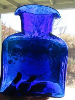 Vintage Cobalt Blue Blenko Blown Glass Pitcher